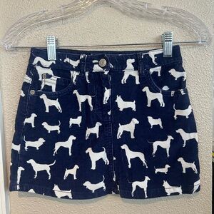 Mini Boden Blue Corduroy Skirt W/White Dogs Heart Patch Heart Back Pockets 7/8